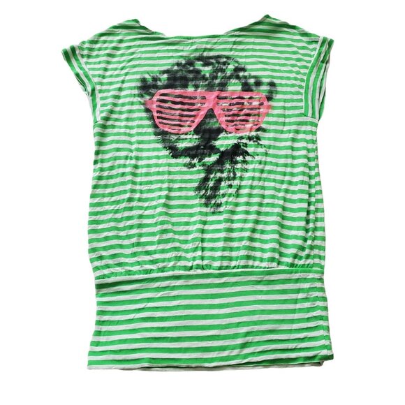 Tops - women's striped blouse size Small green/white color graphic